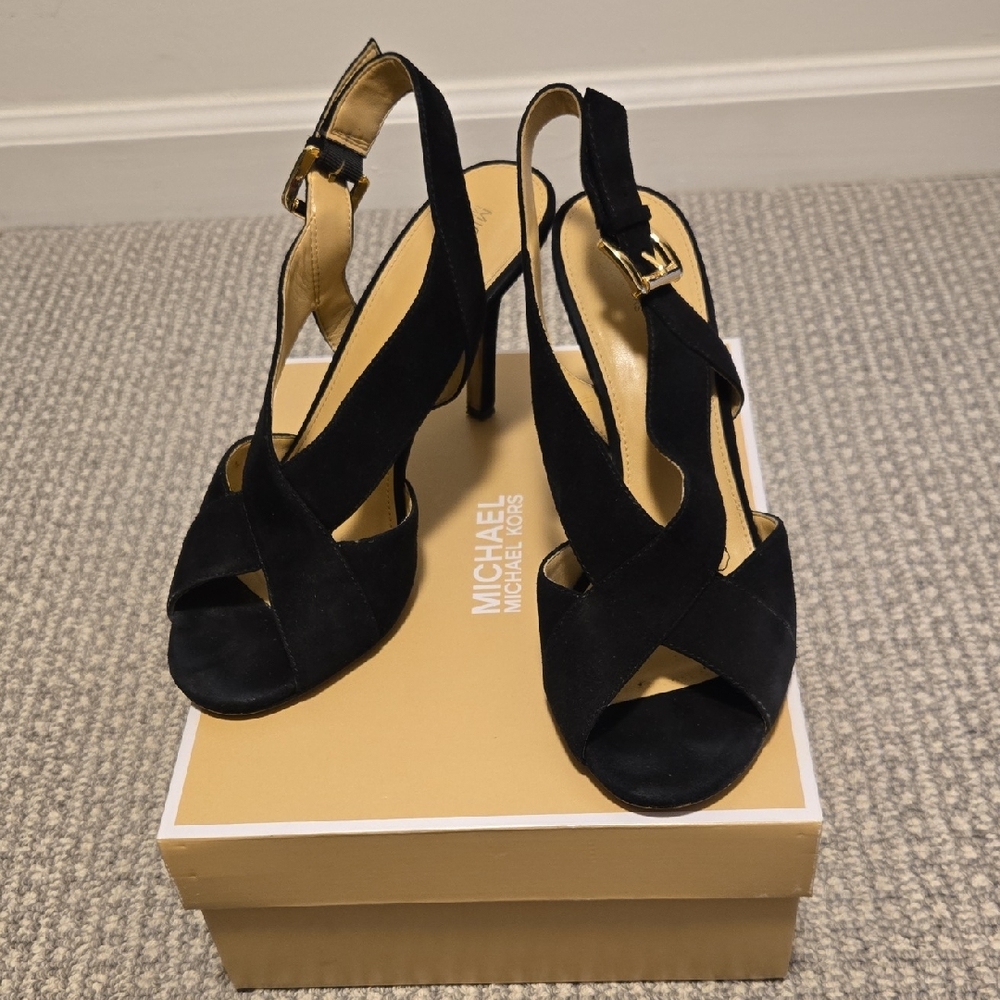 Michael Kors Becky Black Suede Slingback Heels